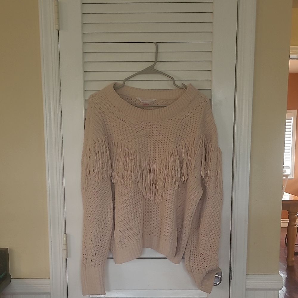 No Boundaries Fringe Knit Sweater - Cream
